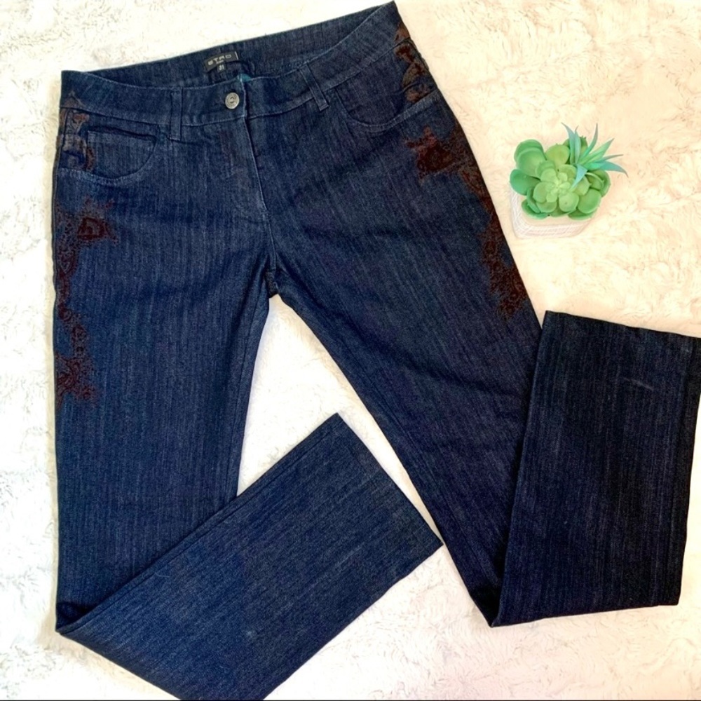 Trade/sell Etro Milano dark wash brown velvet velour paisley design side jeans